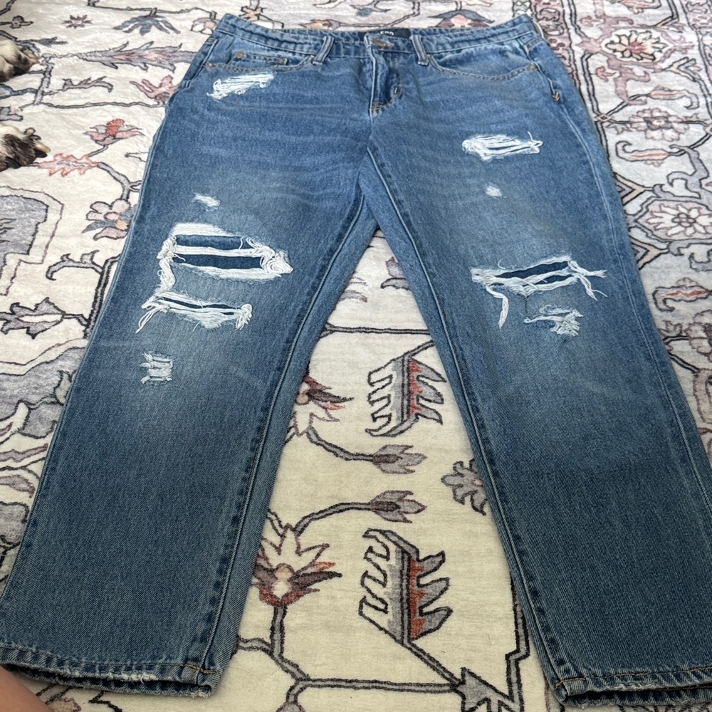Blue Relaxed Jeans with Natural Distressing